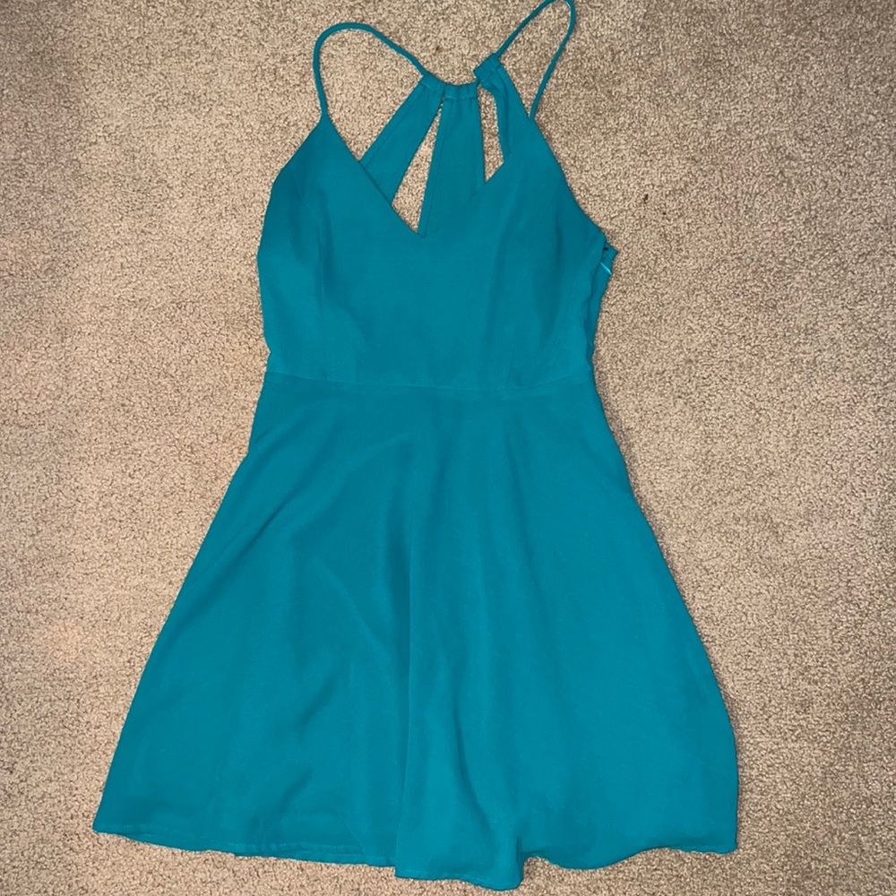 Teal Strappy Cocktail Dress with Open Back